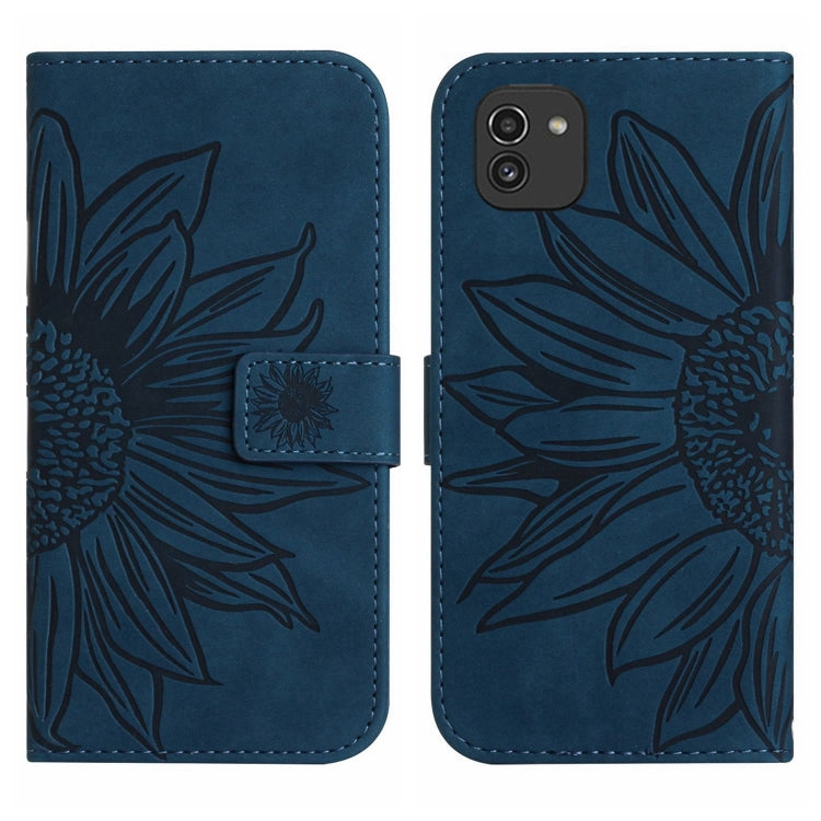 For Samsung Galaxy A03 164mm Skin Feel Sun Flower Pattern Flip Leather Phone Case with Lanyard