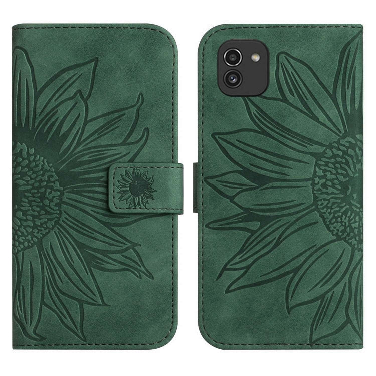 For Samsung Galaxy A03 166mm Skin Feel Sun Flower Pattern Flip Leather Phone Case with Lanyard