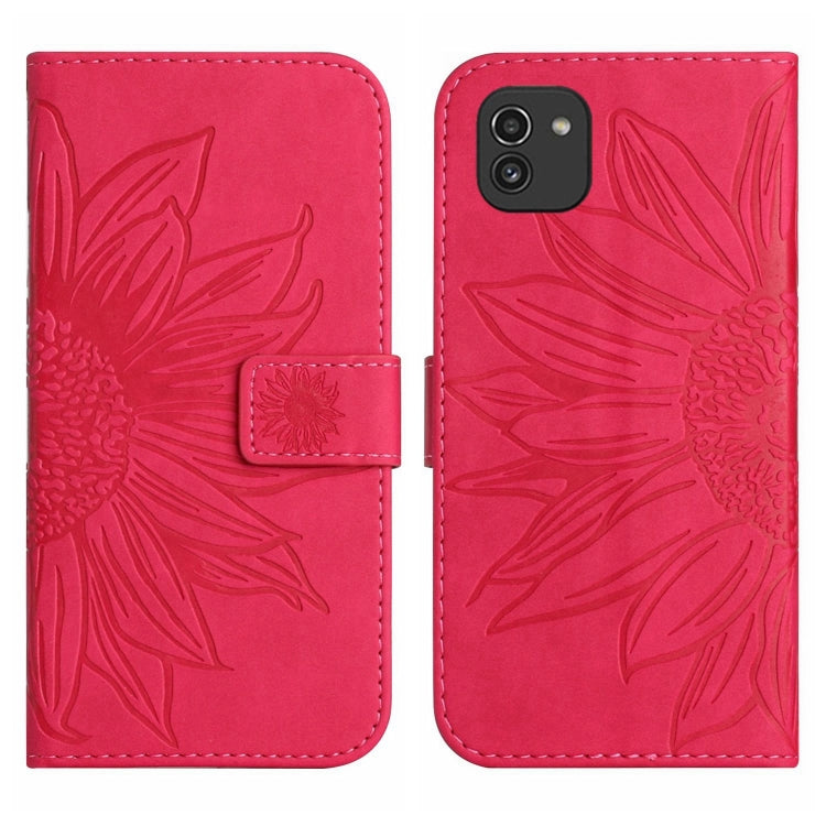 For Samsung Galaxy A03 166mm Skin Feel Sun Flower Pattern Flip Leather Phone Case with Lanyard