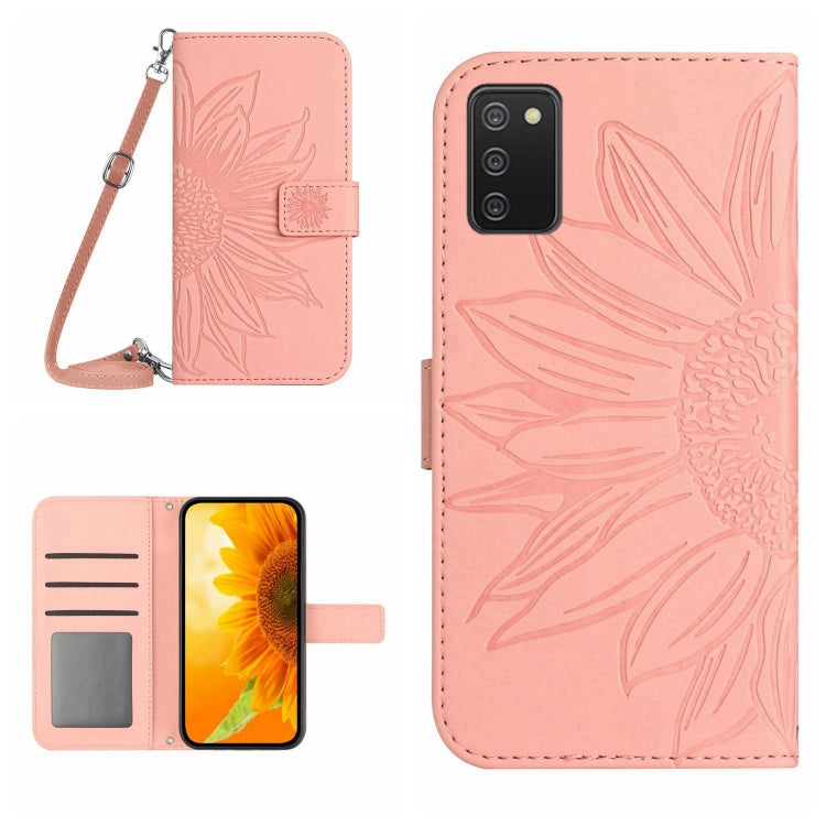 For Samsung Galaxy A03S 165.85mm Skin Feel Sun Flower Pattern Flip Leather Phone Case with Lanyard