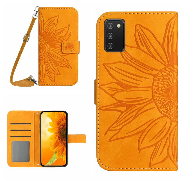For Samsung Galaxy A03S 165.85mm Skin Feel Sun Flower Pattern Flip Leather Phone Case with Lanyard