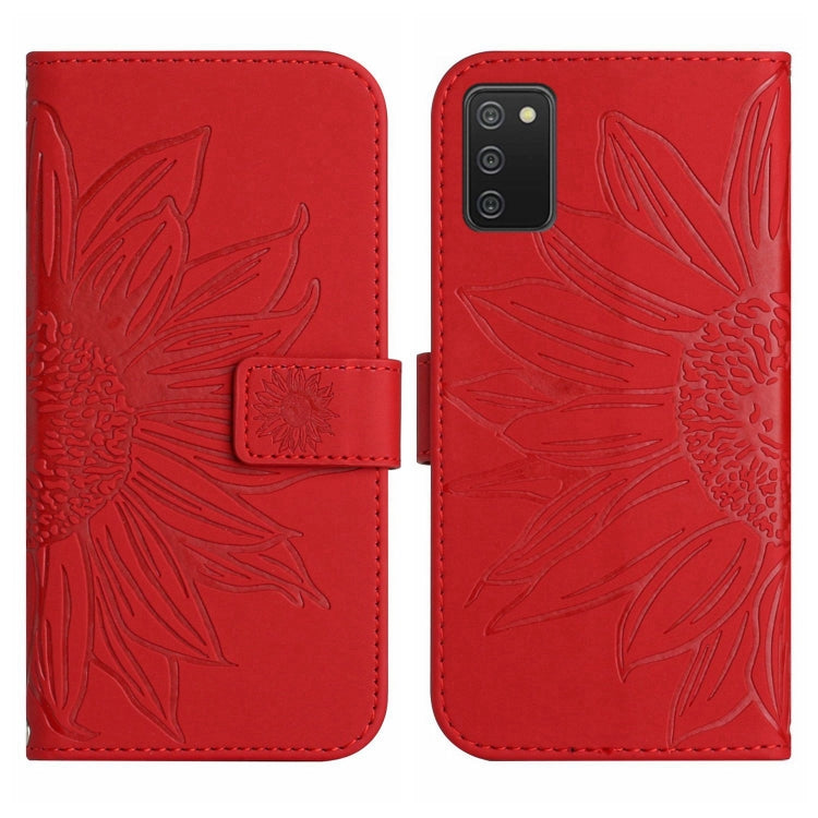 For Samsung Galaxy A03S 166mm Skin Feel Sun Flower Pattern Flip Leather Phone Case with Lanyard