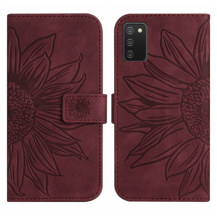 For Samsung Galaxy A03S 166mm Skin Feel Sun Flower Pattern Flip Leather Phone Case with Lanyard