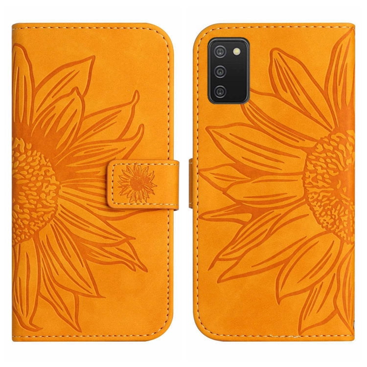 For Samsung Galaxy A03S 166mm Skin Feel Sun Flower Pattern Flip Leather Phone Case with Lanyard