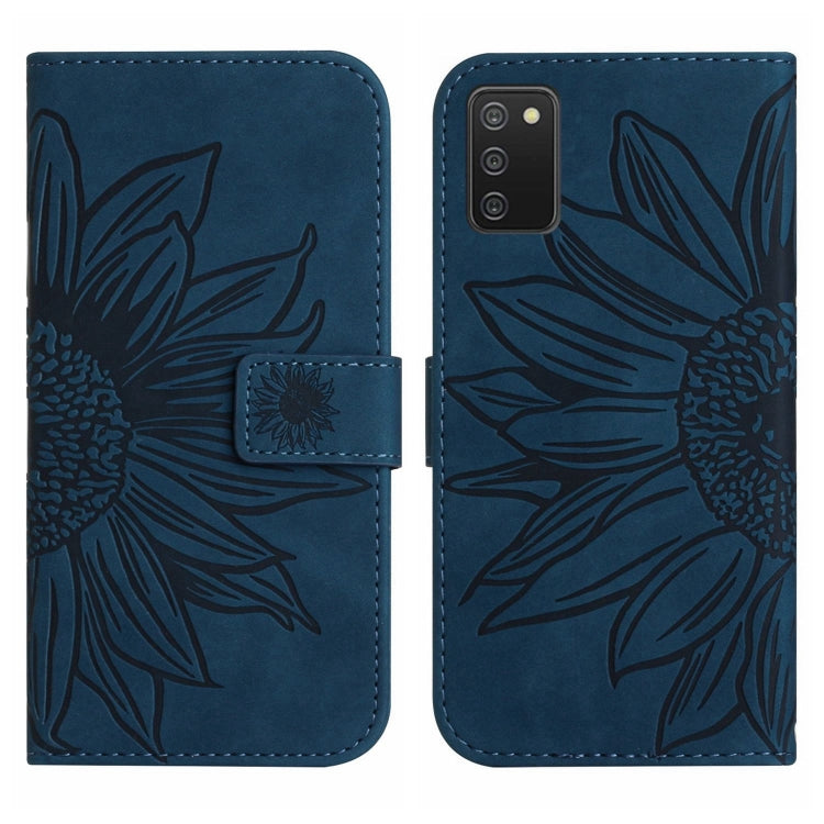 For Samsung Galaxy A03S 166mm Skin Feel Sun Flower Pattern Flip Leather Phone Case with Lanyard