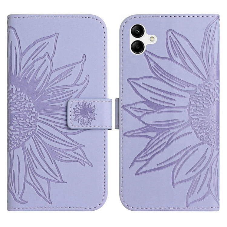 For Samsung Galaxy A04 4G Skin Feel Sun Flower Pattern Flip Leather Phone Case with Lanyard