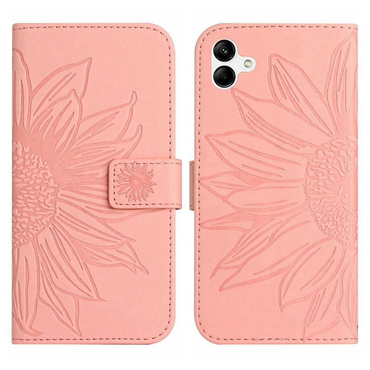 For Samsung Galaxy A04 4G Skin Feel Sun Flower Pattern Flip Leather Phone Case with Lanyard