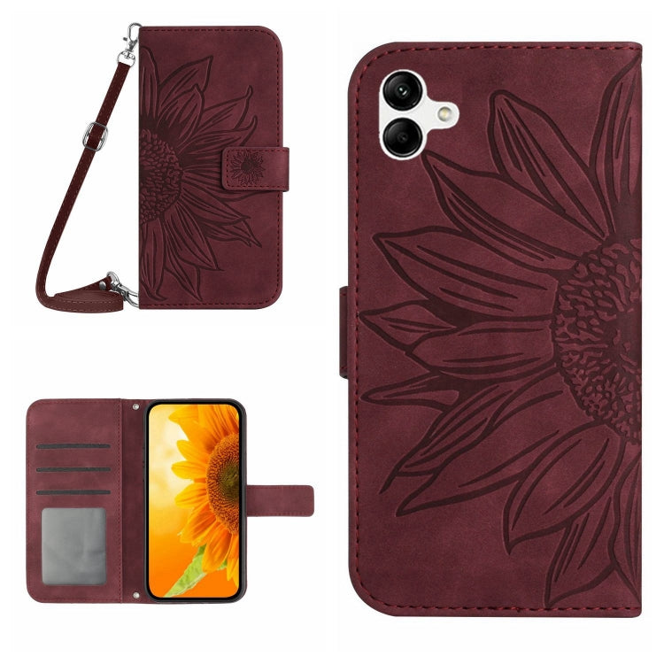 For Samsung Galaxy A04 4G Skin Feel Sun Flower Pattern Flip Leather Phone Case with Lanyard