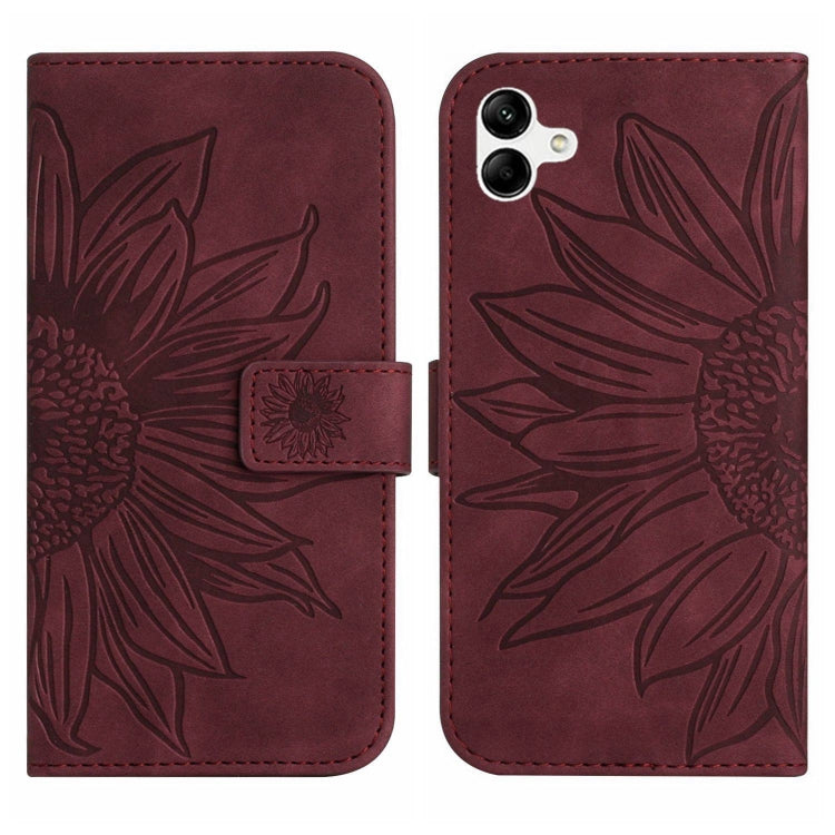 For Samsung Galaxy A04 4G Skin Feel Sun Flower Pattern Flip Leather Phone Case with Lanyard