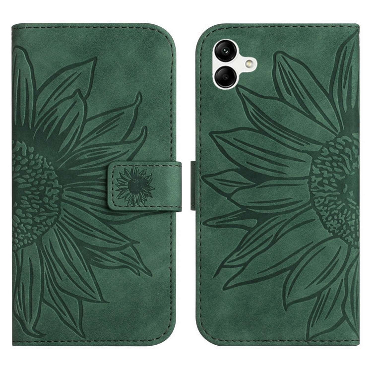For Samsung Galaxy A04 4G Skin Feel Sun Flower Pattern Flip Leather Phone Case with Lanyard