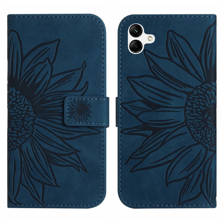 For Samsung Galaxy A04 4G Skin Feel Sun Flower Pattern Flip Leather Phone Case with Lanyard