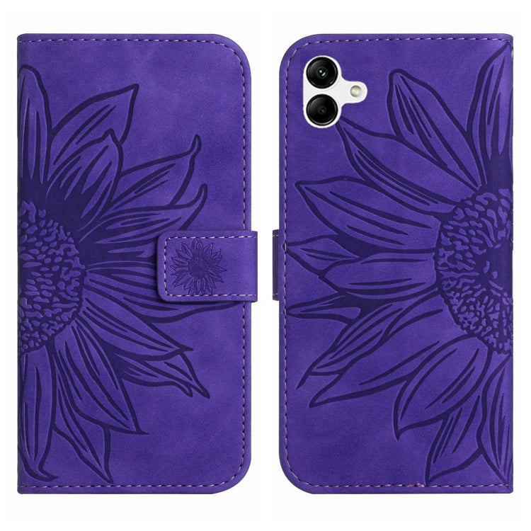 For Samsung Galaxy A04 4G Skin Feel Sun Flower Pattern Flip Leather Phone Case with Lanyard
