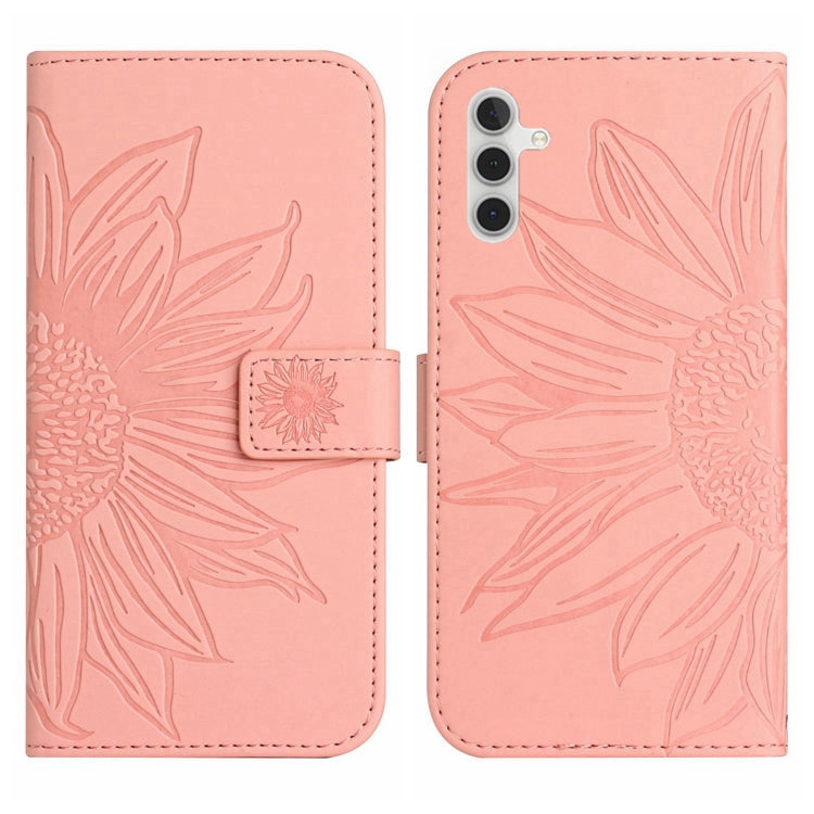 For Samsung Galaxy A04S Skin Feel Sun Flower Pattern Flip Leather Phone Case with Lanyard
