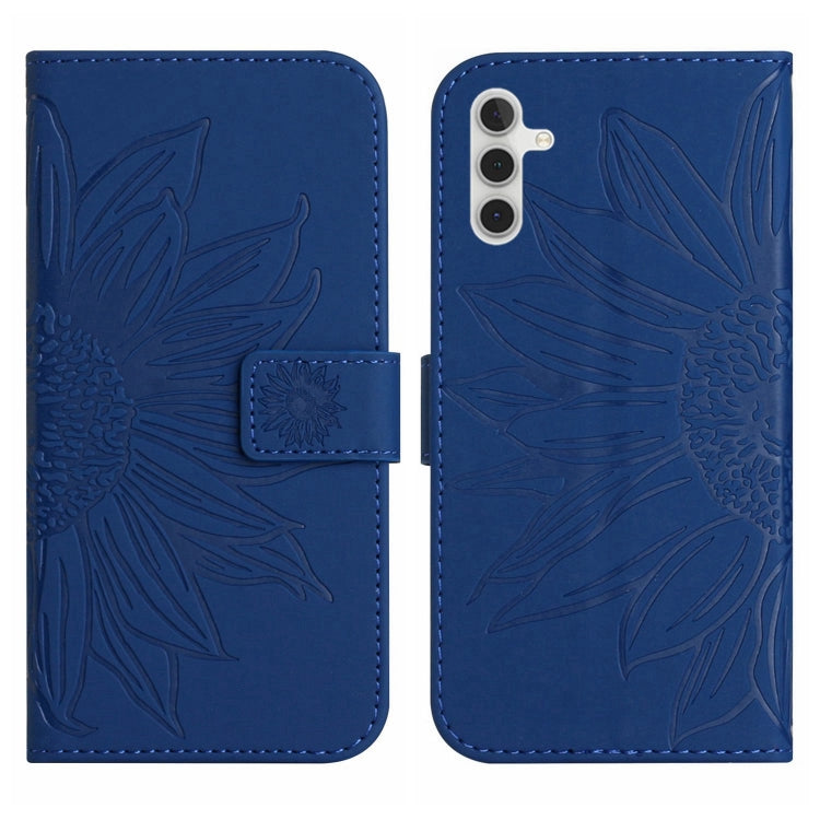 For Samsung Galaxy A04S Skin Feel Sun Flower Pattern Flip Leather Phone Case with Lanyard