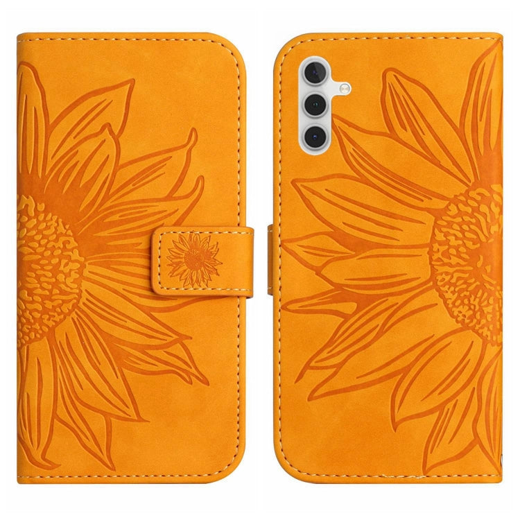 For Samsung Galaxy A04S Skin Feel Sun Flower Pattern Flip Leather Phone Case with Lanyard