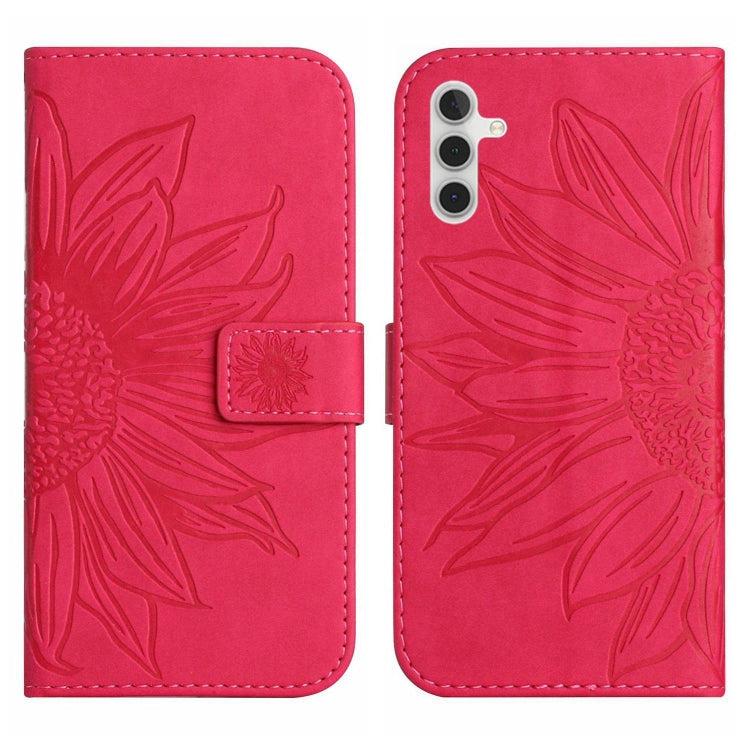 For Samsung Galaxy A04S Skin Feel Sun Flower Pattern Flip Leather Phone Case with Lanyard