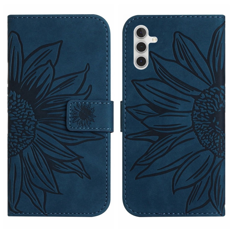For Samsung Galaxy A04S Skin Feel Sun Flower Pattern Flip Leather Phone Case with Lanyard