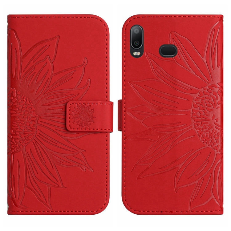 For Samsung Galaxy A10S/M01S Skin Feel Sun Flower Pattern Flip Leather Phone Case with Lanyard