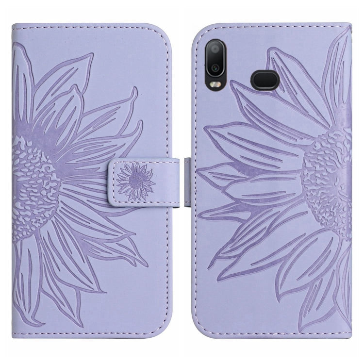 For Samsung Galaxy A10S/M01S Skin Feel Sun Flower Pattern Flip Leather Phone Case with Lanyard