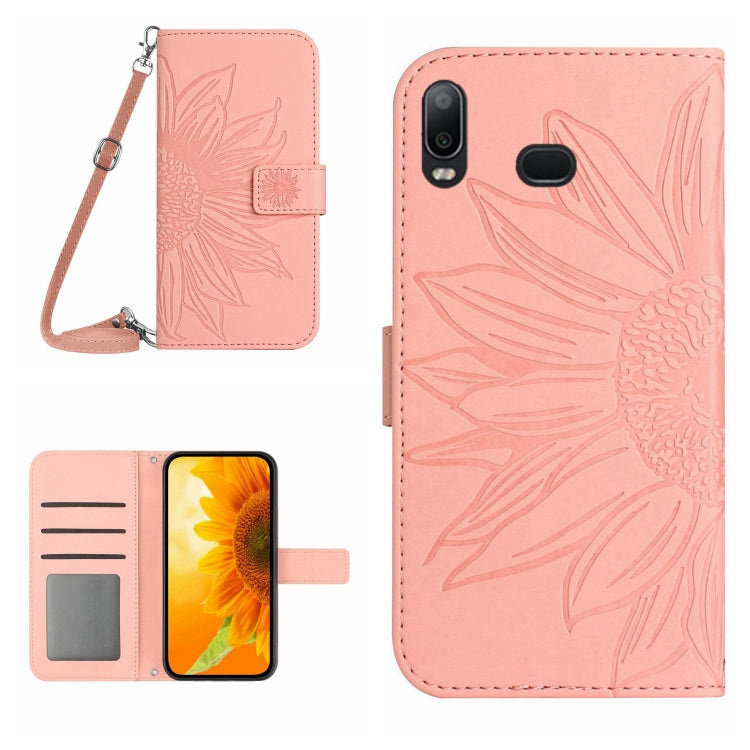 For Samsung Galaxy A10S/M01S Skin Feel Sun Flower Pattern Flip Leather Phone Case with Lanyard