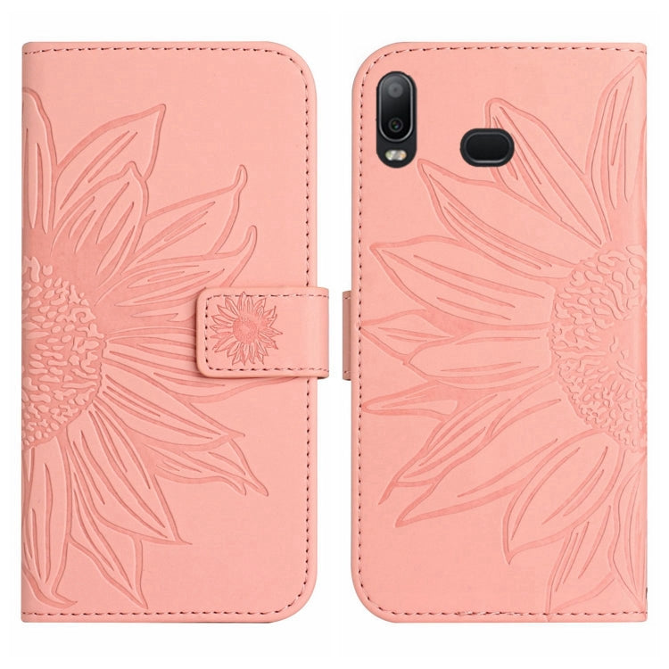 For Samsung Galaxy A10S/M01S Skin Feel Sun Flower Pattern Flip Leather Phone Case with Lanyard