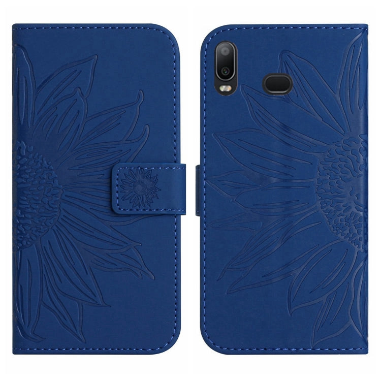 For Samsung Galaxy A10S/M01S Skin Feel Sun Flower Pattern Flip Leather Phone Case with Lanyard