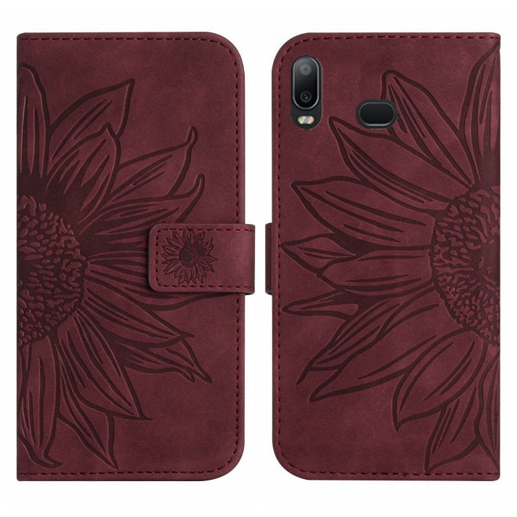 For Samsung Galaxy A10S/M01S Skin Feel Sun Flower Pattern Flip Leather Phone Case with Lanyard