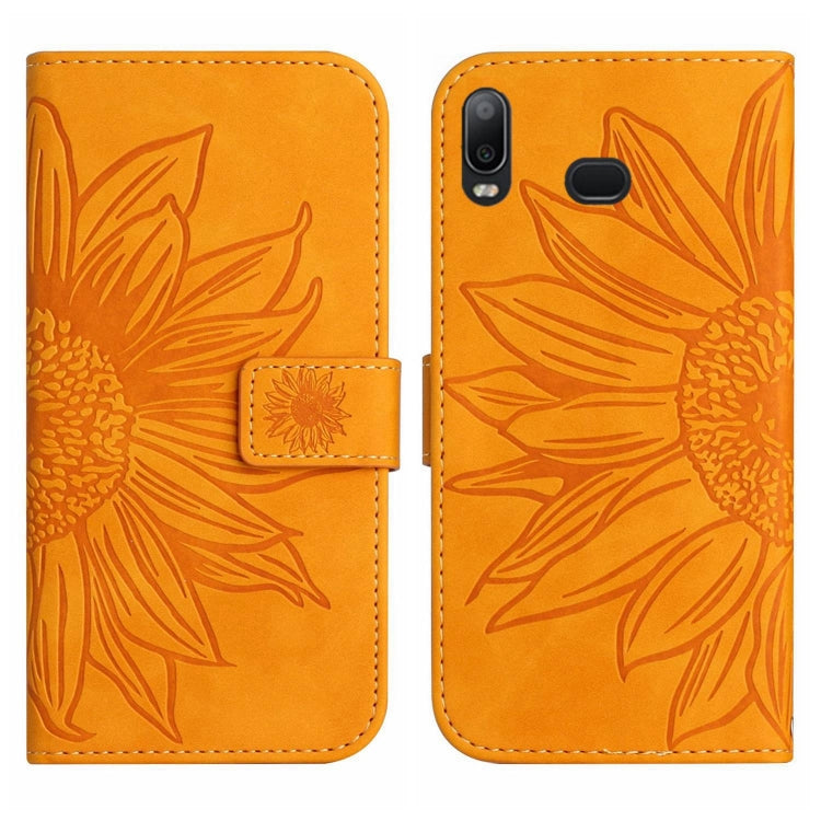 For Samsung Galaxy A10S/M01S Skin Feel Sun Flower Pattern Flip Leather Phone Case with Lanyard