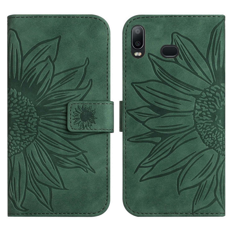 For Samsung Galaxy A10S/M01S Skin Feel Sun Flower Pattern Flip Leather Phone Case with Lanyard