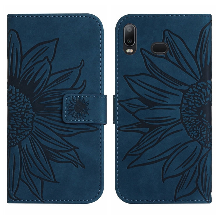 For Samsung Galaxy A10S/M01S Skin Feel Sun Flower Pattern Flip Leather Phone Case with Lanyard