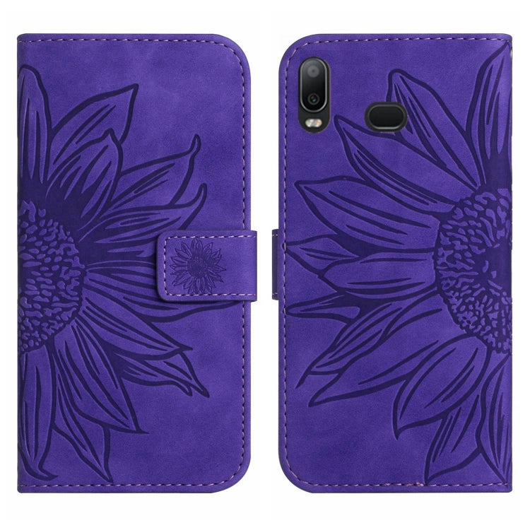 For Samsung Galaxy A10S/M01S Skin Feel Sun Flower Pattern Flip Leather Phone Case with Lanyard