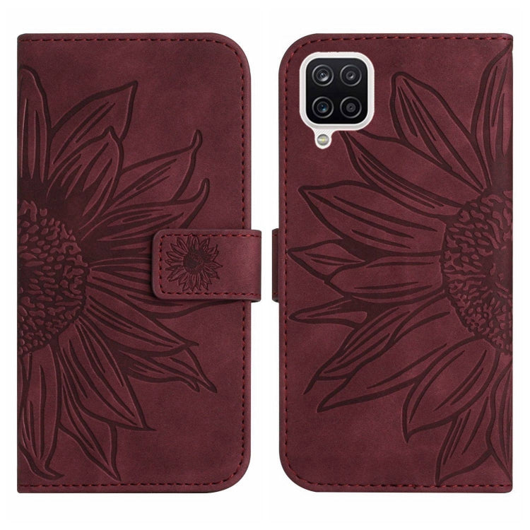 For Samsung Galaxy A12 4G/A12 5G/M12/F12 Skin Feel Sun Flower Pattern Flip Leather Phone Case with Lanyard
