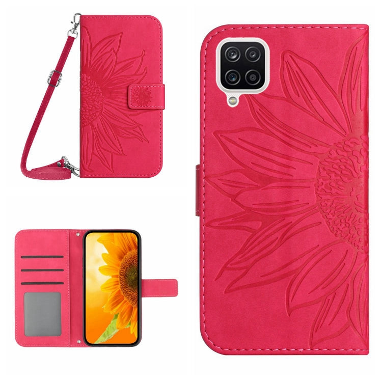 For Samsung Galaxy A12 4G/A12 5G/M12/F12 Skin Feel Sun Flower Pattern Flip Leather Phone Case with Lanyard