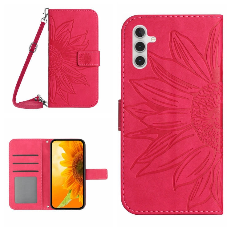 For Samsung Galaxy A13 5G Skin Feel Sun Flower Pattern Flip Leather Phone Case with Lanyard