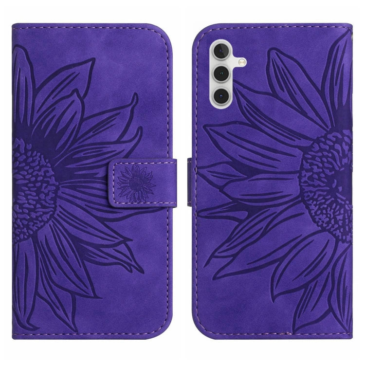 For Samsung Galaxy A13 5G Skin Feel Sun Flower Pattern Flip Leather Phone Case with Lanyard