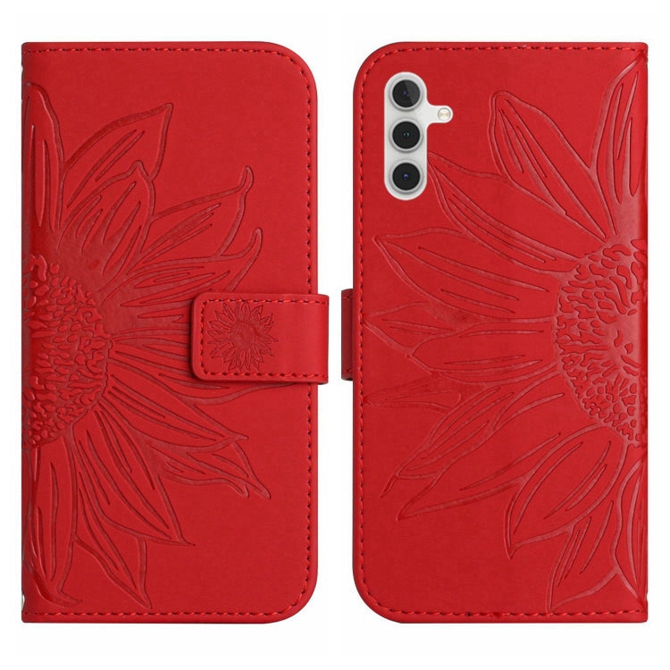 For Samsung Galaxy A14 5G Skin Feel Sun Flower Pattern Flip Leather Phone Case with Lanyard