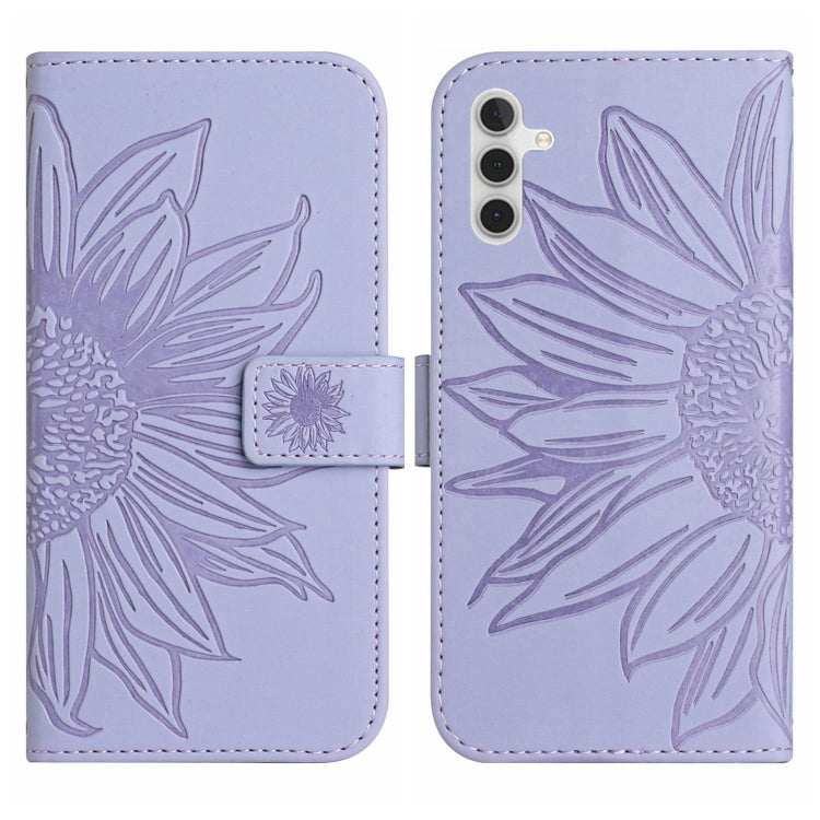 For Samsung Galaxy A14 5G Skin Feel Sun Flower Pattern Flip Leather Phone Case with Lanyard