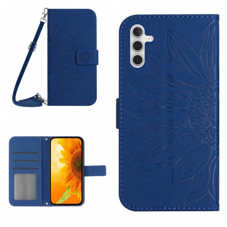 For Samsung Galaxy A14 5G Skin Feel Sun Flower Pattern Flip Leather Phone Case with Lanyard