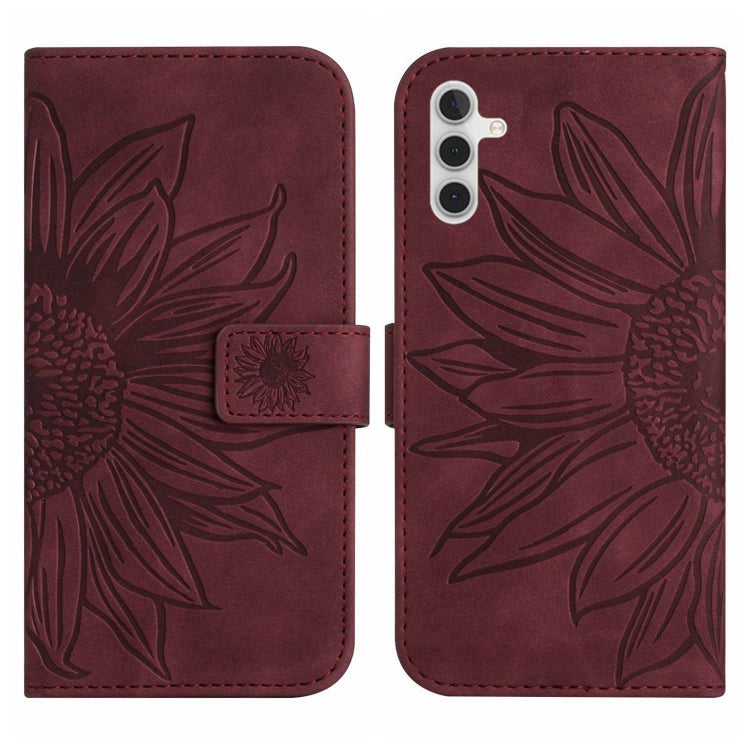For Samsung Galaxy A14 5G Skin Feel Sun Flower Pattern Flip Leather Phone Case with Lanyard