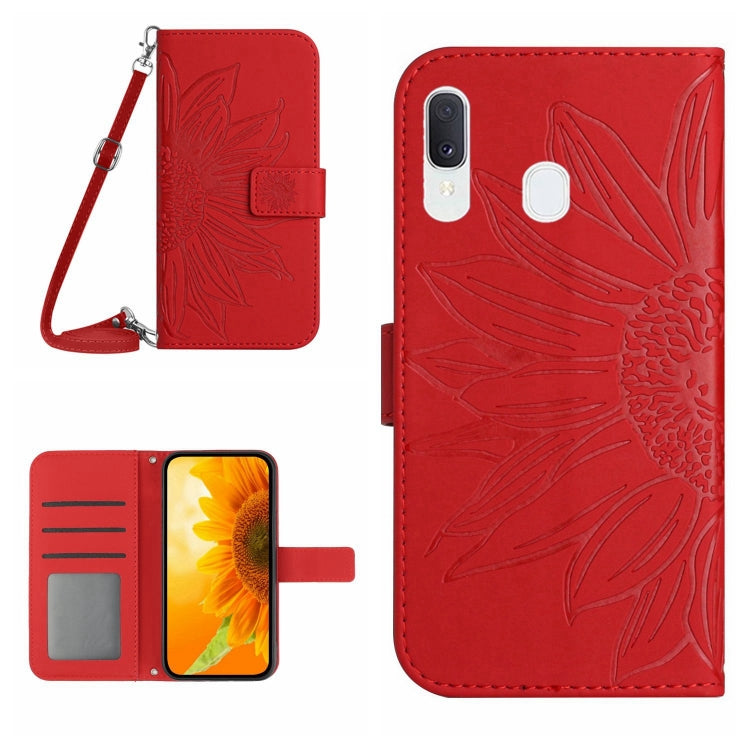 For Samsung Galaxy A20E Skin Feel Sun Flower Pattern Flip Leather Phone Case with Lanyard