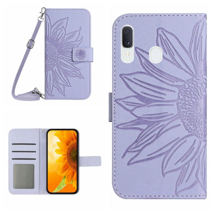 For Samsung Galaxy A20E Skin Feel Sun Flower Pattern Flip Leather Phone Case with Lanyard
