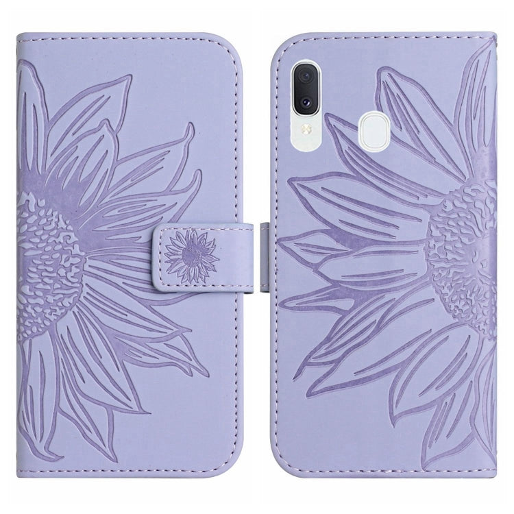 For Samsung Galaxy A20E Skin Feel Sun Flower Pattern Flip Leather Phone Case with Lanyard