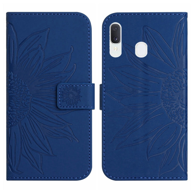For Samsung Galaxy A20E Skin Feel Sun Flower Pattern Flip Leather Phone Case with Lanyard