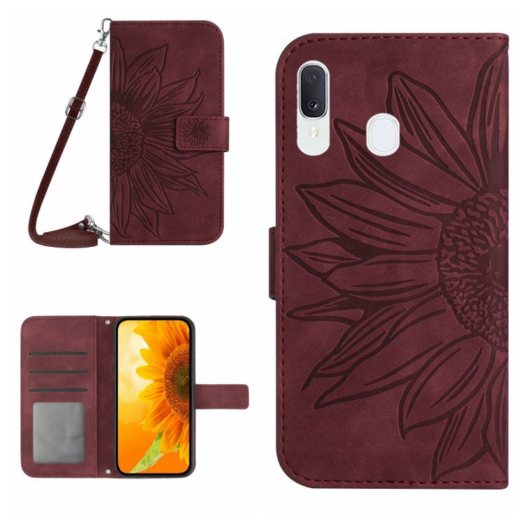 For Samsung Galaxy A20E Skin Feel Sun Flower Pattern Flip Leather Phone Case with Lanyard