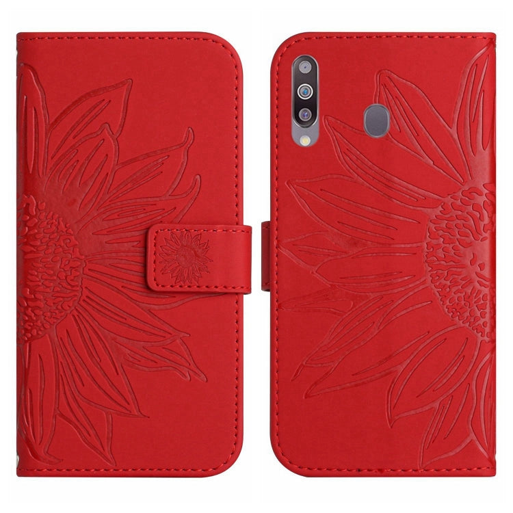 For Samsung Galaxy A20S Skin Feel Sun Flower Pattern Flip Leather Phone Case with Lanyard
