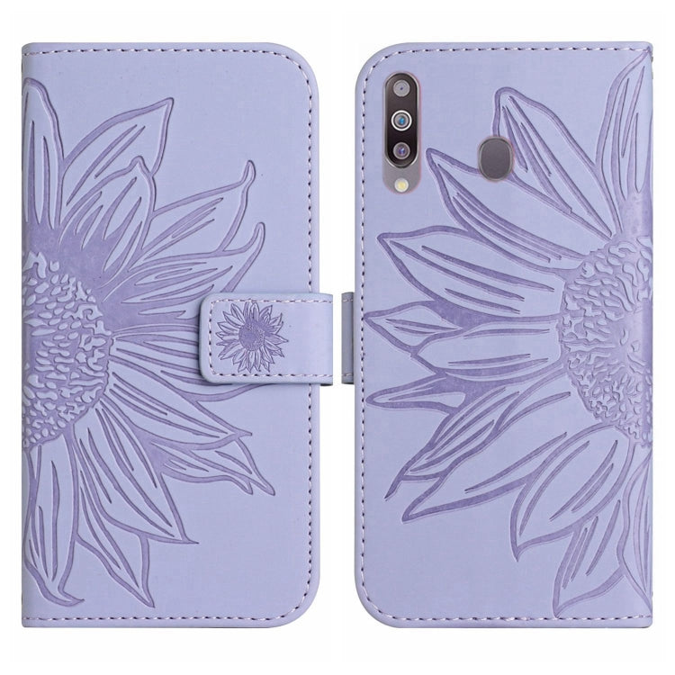 For Samsung Galaxy A20S Skin Feel Sun Flower Pattern Flip Leather Phone Case with Lanyard