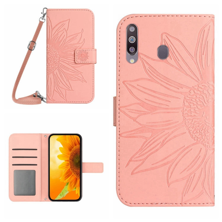 For Samsung Galaxy A20S Skin Feel Sun Flower Pattern Flip Leather Phone Case with Lanyard