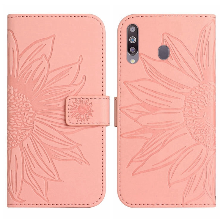 For Samsung Galaxy A20S Skin Feel Sun Flower Pattern Flip Leather Phone Case with Lanyard