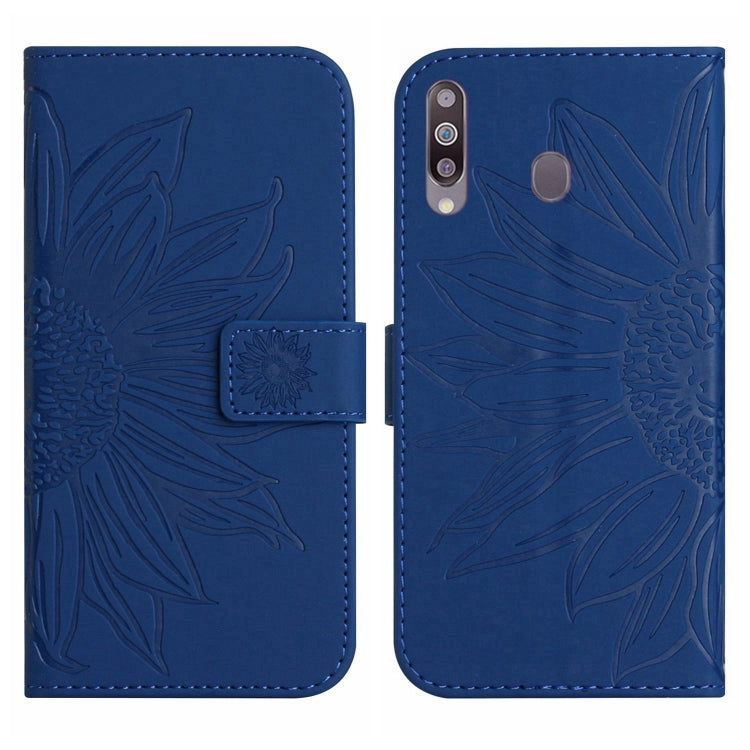 For Samsung Galaxy A20S Skin Feel Sun Flower Pattern Flip Leather Phone Case with Lanyard