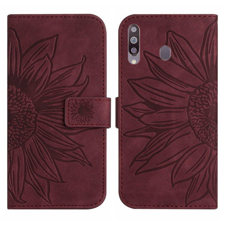 For Samsung Galaxy A20S Skin Feel Sun Flower Pattern Flip Leather Phone Case with Lanyard